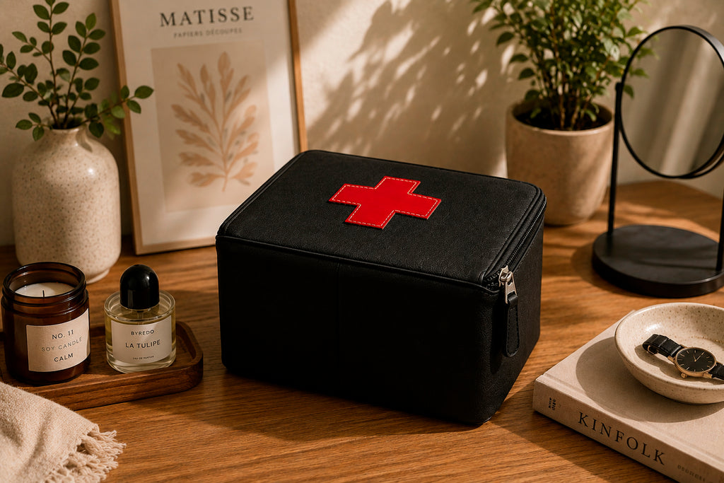 Organizer for Accessories | Black Leather Padded Folio
