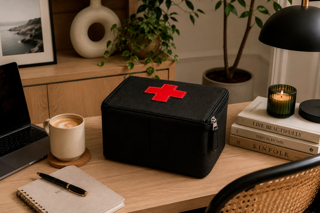 Organizer for Accessories | Black Leather Padded Folio
