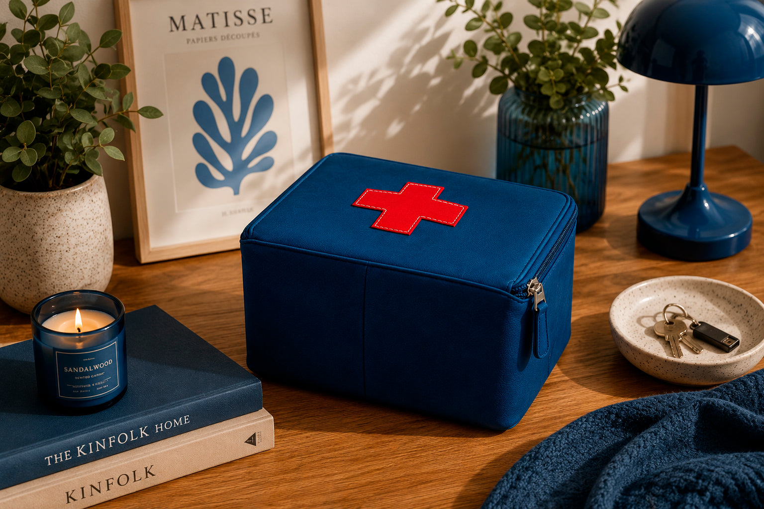 Organizer for Accessories | Blue Leather Padded Folio