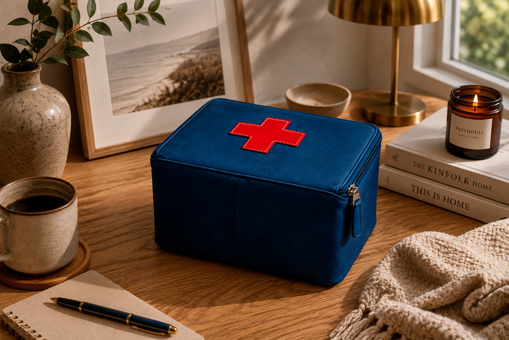 Organizer for Accessories | Blue Leather Padded Folio