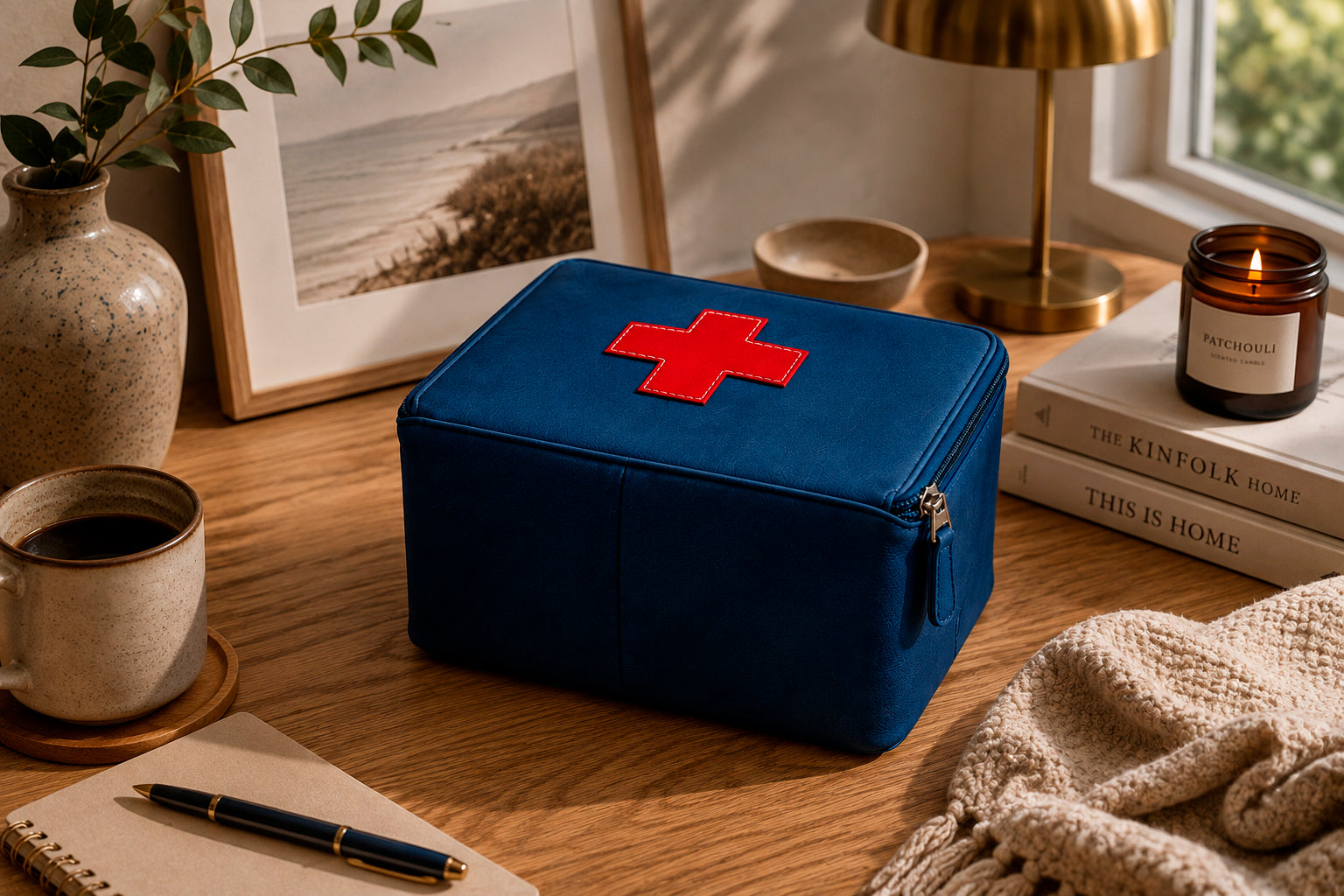 Organizer for Accessories | Blue Leather Padded Folio