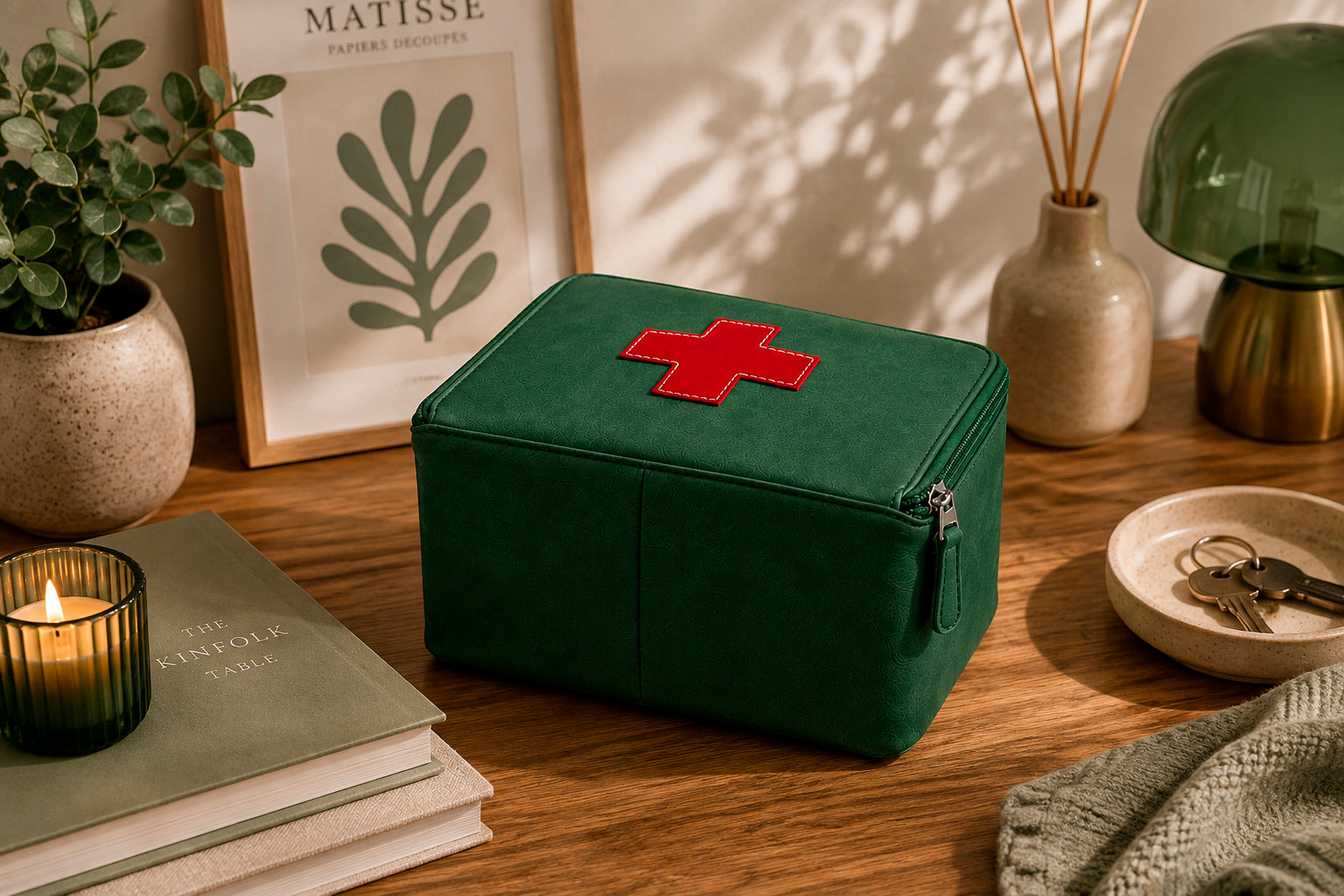 Organizer for Accessories | Green Leather Padded Folio