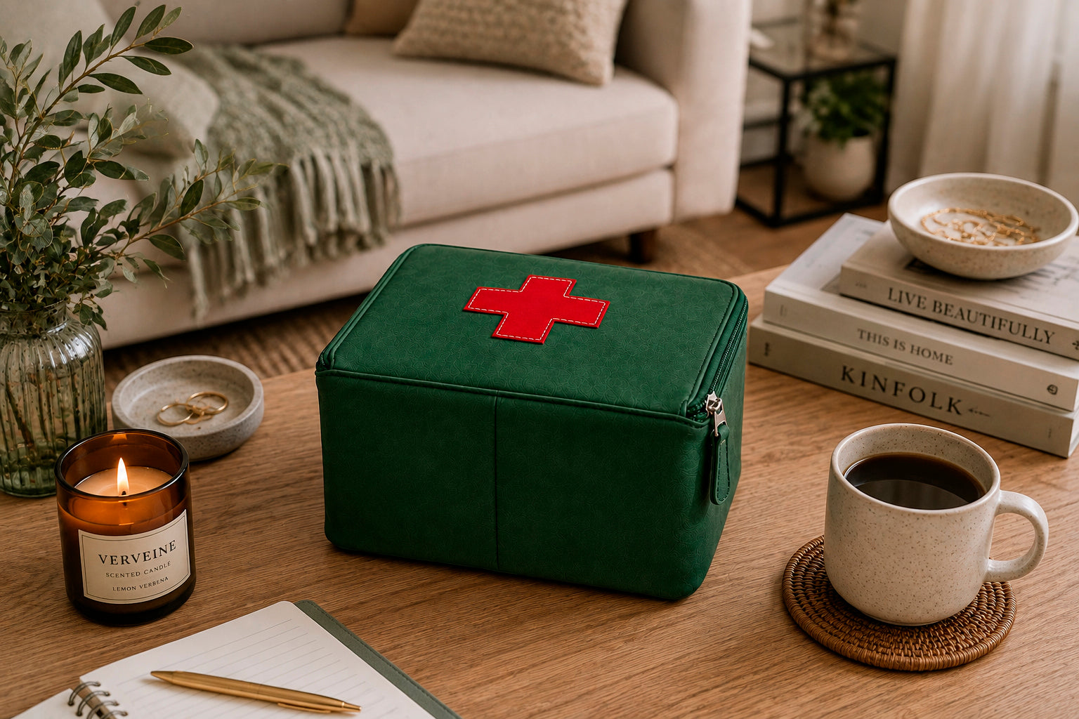 Organizer for Accessories | Green Leather Padded Folio